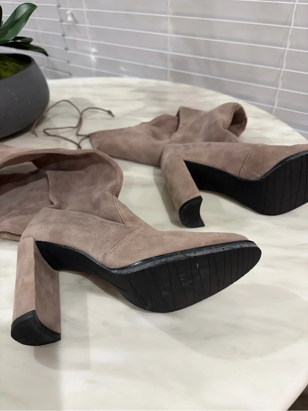 Stuart Weitzman Over-the-Knee Suede Boots in Taupe